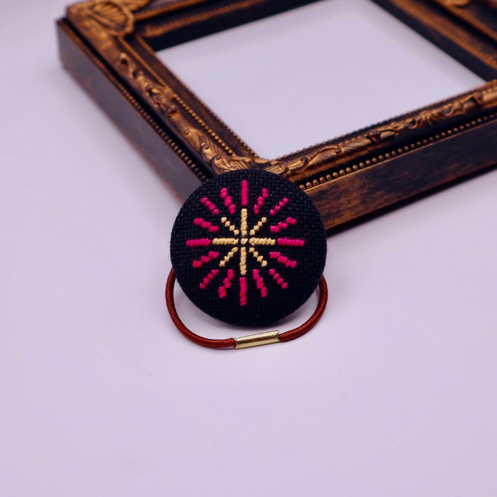 花火　くるみボタン　クロスステッチ刺繍 | 2枚目